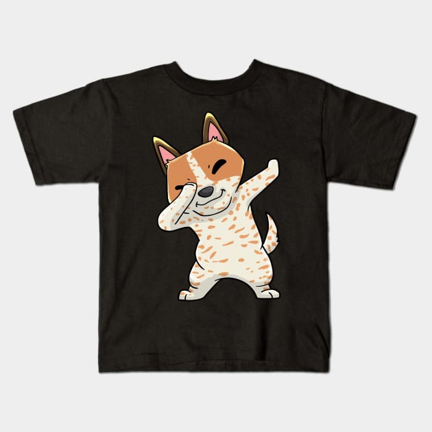 Red Heeler Dog Dabbing Kawaii Kids T-Shirt by KAWAIITEE